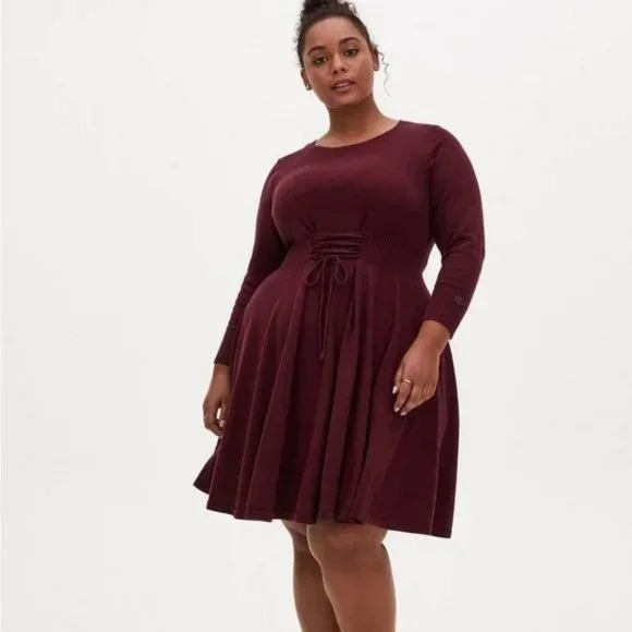 TORRID Outlander Burgundy Lace Waist Sweater Dress Plus size 2X NWT - Picture 2 of 14